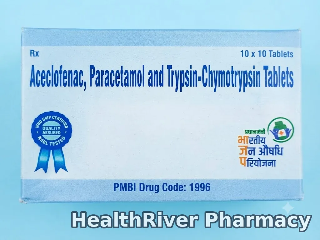 ACECLOFENAC 100MG, PARACETAMOL 325MG AND TRYPSIN-CHYMOTRYPSIN 150000AU TABLETS