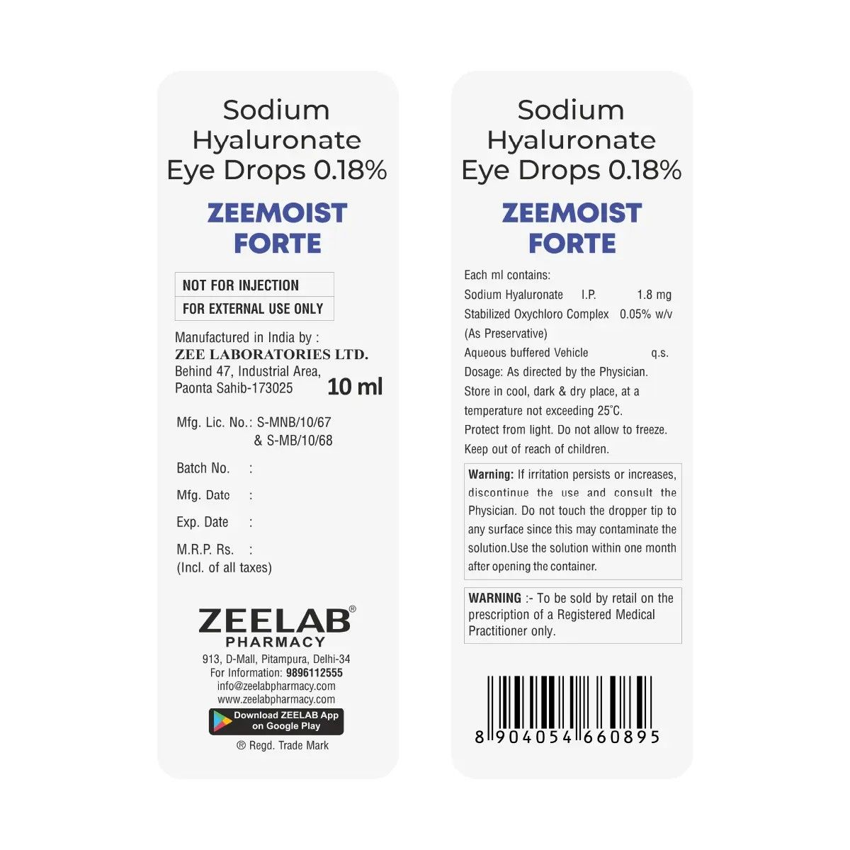 ZEEMOIST FORTE EYE DROP